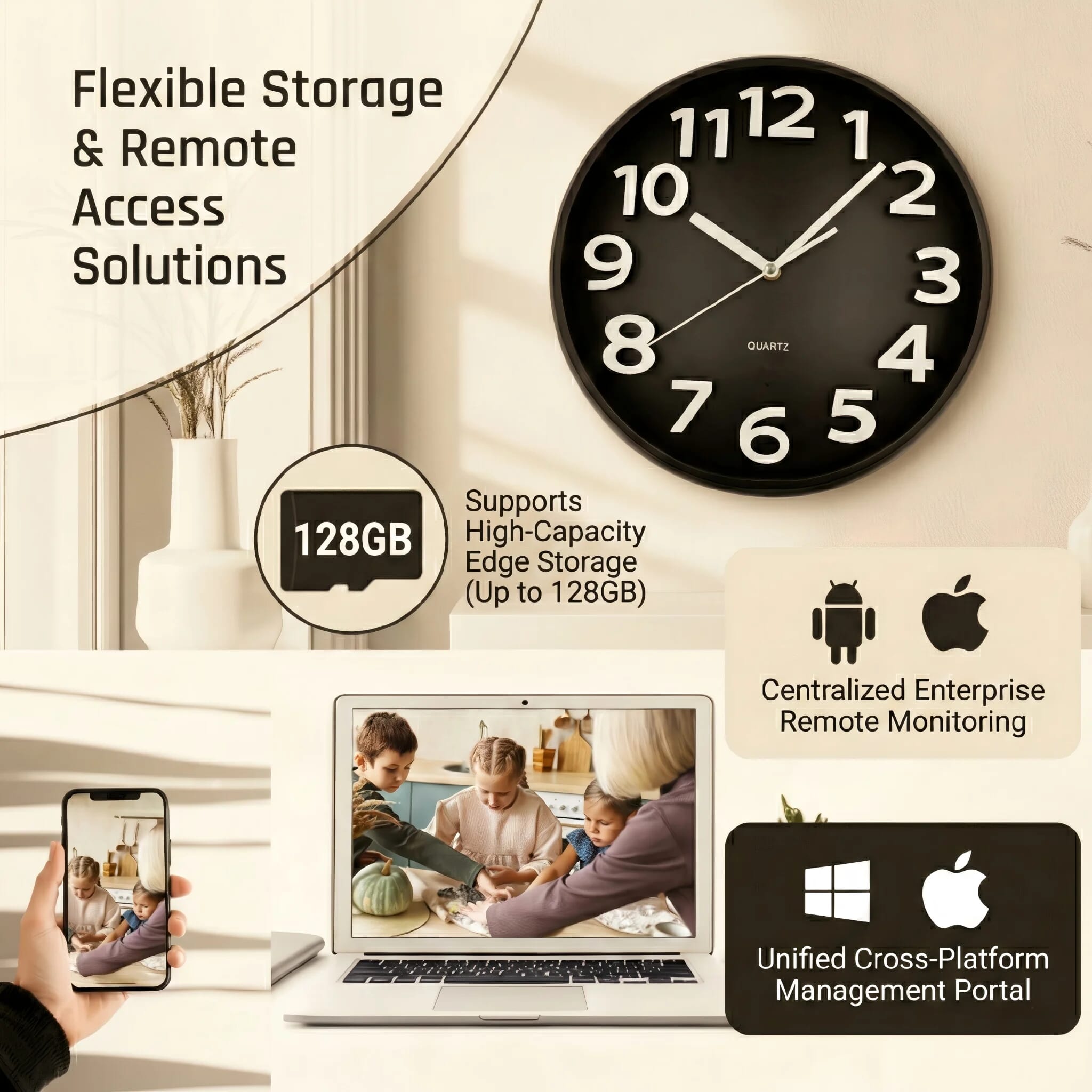 Professional WiFi Wall Clock Camera with 4K and Night Vision Options (Model: W400)